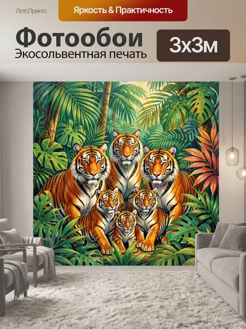 Фотообои Семейство тигров в тропиках