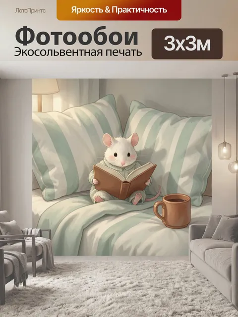 Фотообои Мышонок с раскрытым томом