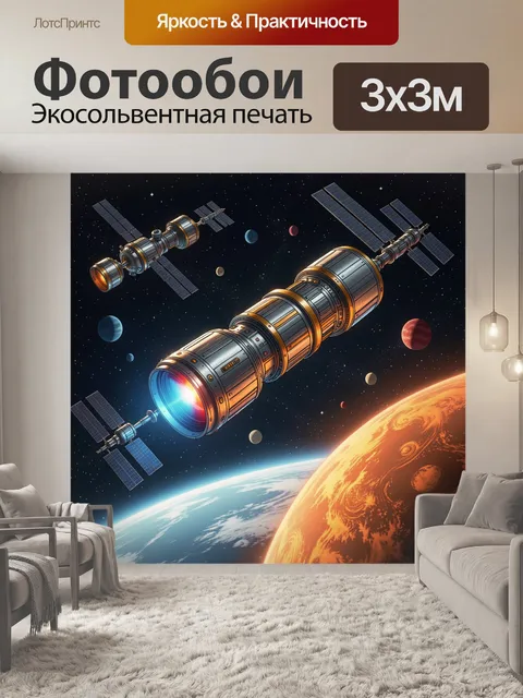 Фотообои Космические спутники над планетами