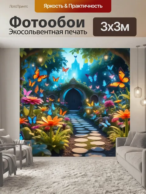 Фотообои волшебный сад с феями и бабочками