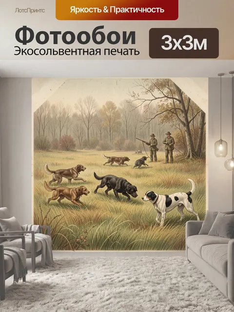 Фотообои Охота с собаками в осеннем лесу