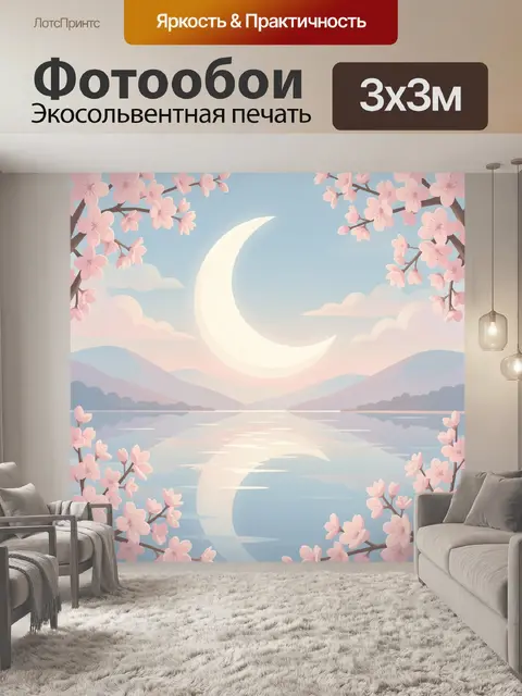 Фотообои Лунный пейзаж с сакурой