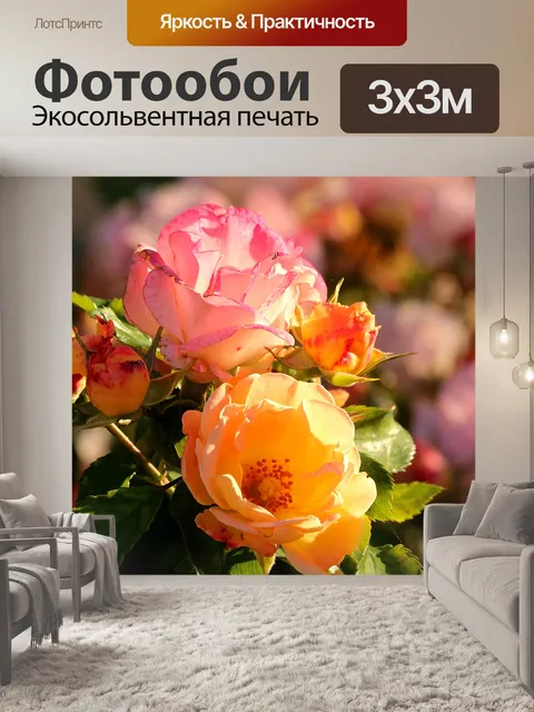 Фотообои Розовые и желтые розы