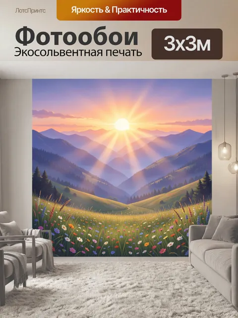 Фотообои Рассвет в горной долине