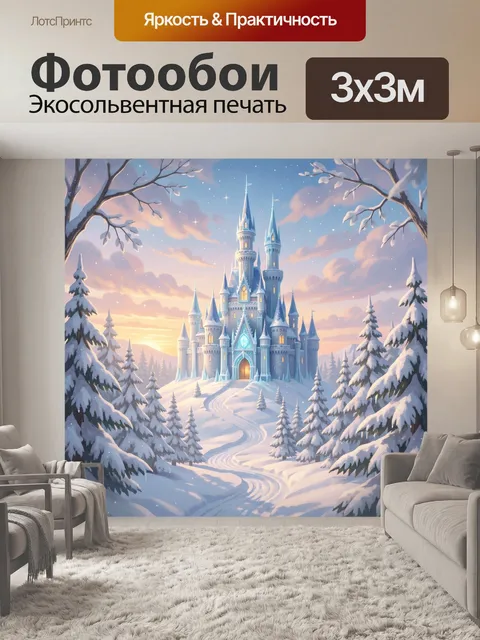 Фотообои Снежный замок в зимнем лесу