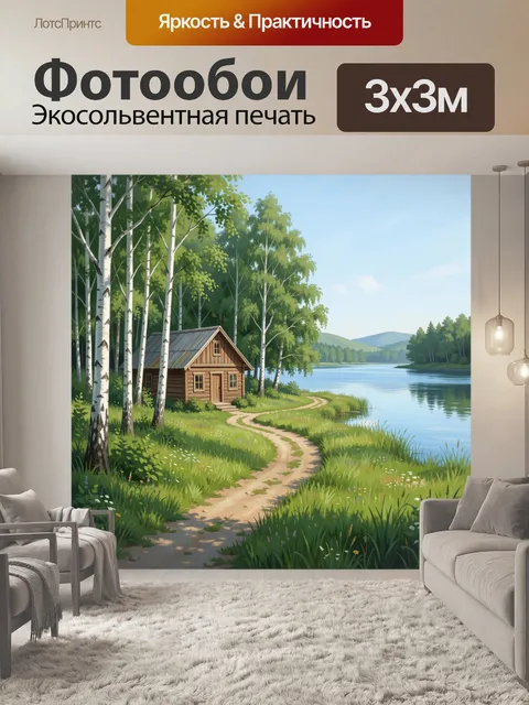 Фотообои Лесной дом у озера