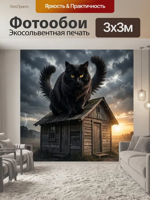Фотообои Черный кот на крыше сарая