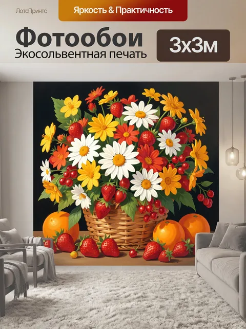 Фотообои Ягодный букет с ромашками