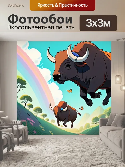 Фотообои буйвол прыгает