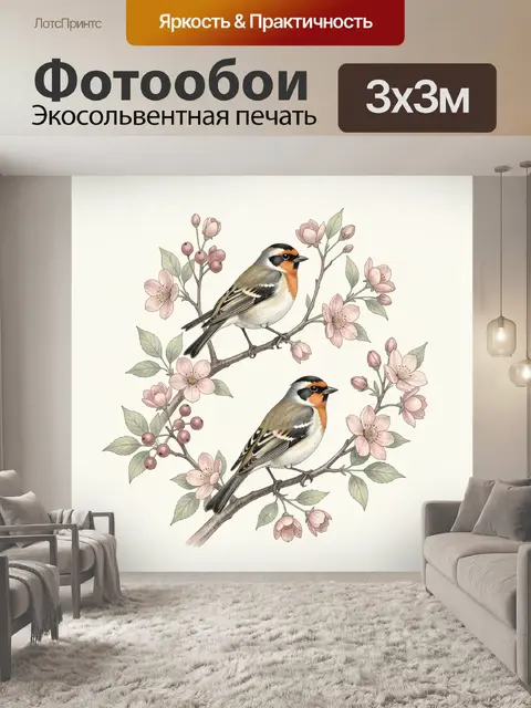 Фотообои Птицы на цветущих ветках