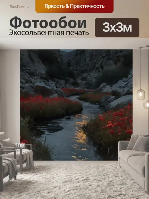 Фотообои цифровое искусство ночного пейзажа с полной луной