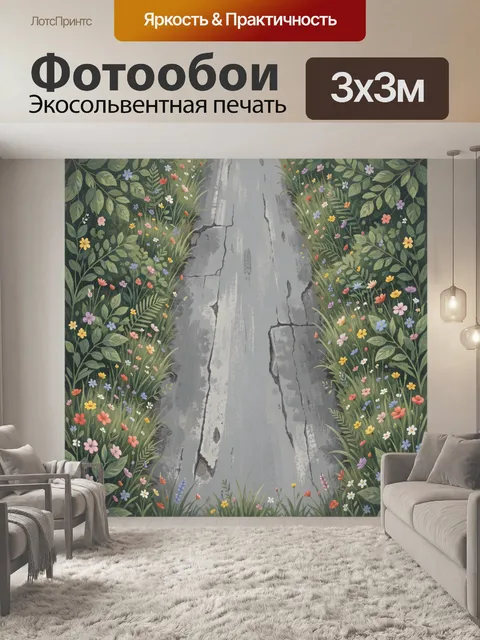 Фотообои Садовая тропинка среди полевых цветов