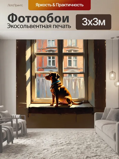 Фотообои афон, сидящий на подоконнике старинного дома, смотрящий на улицу, освещённый мягким утренним светом