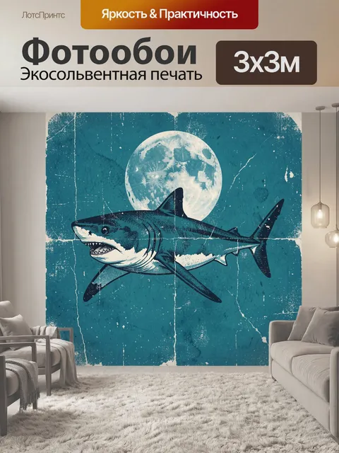 Фотообои Акула и луна над морем