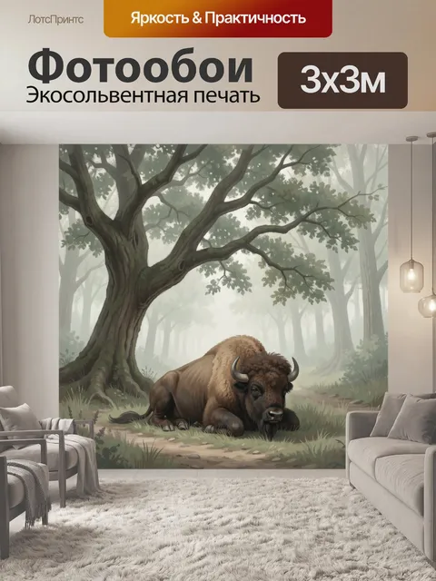 Фотообои Бизон в туманном лесу