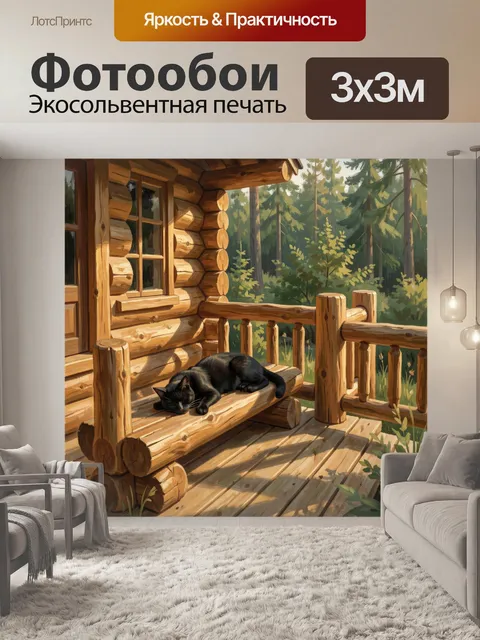 Фотообои Черная кошка на веранде