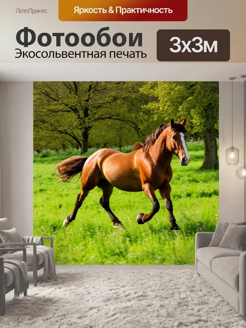 Фотообои лошадь, скачущая по луговине весной