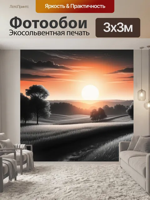 Фотообои рисовать пейзаж с закатом чернобелый