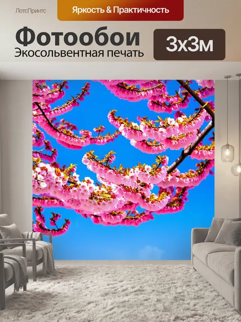 Фотообои англия: ветви цветущих вишнёвых деревьев, перекрывающие голубое небо, создают атмосферу праздника и весны