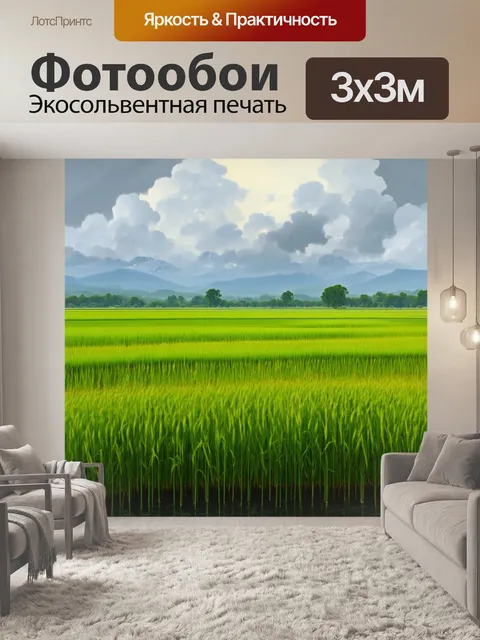Фотообои китай — пейзаж рисовых полей с запотевшими стеблями