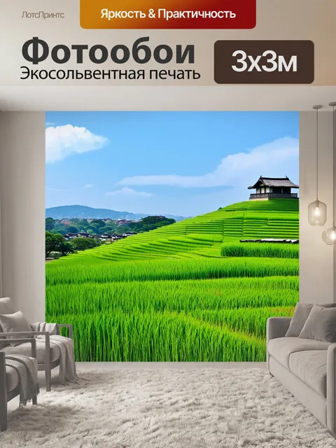 Фотообои япония изображают величественные рисовые поля, аккуратно расположенные на склонах холмов