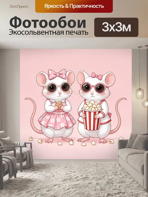 Фотообои Две мышки в розовом стиле