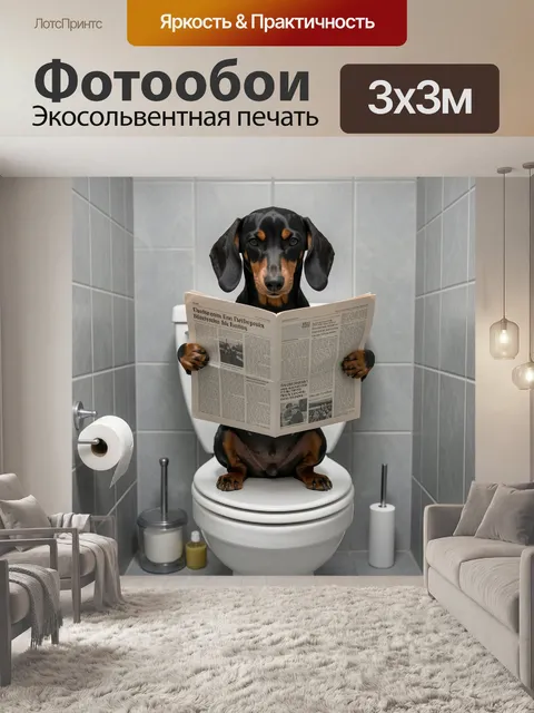 Фотообои Такса с газетой в туалете