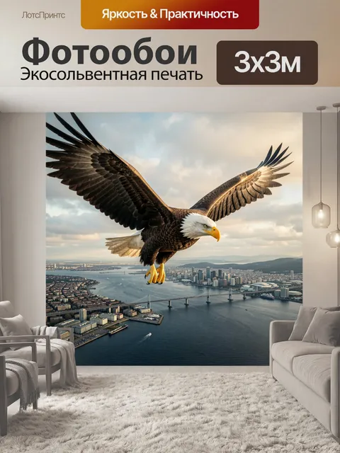 Фотообои Белоголовый орлан над мегаполисом