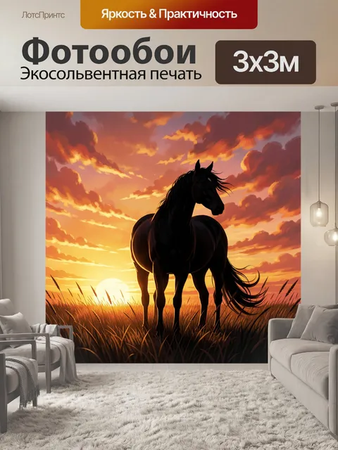 Фотообои Черный конь на закате