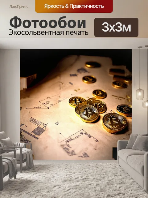Фотообои мелкие блестящие монеты bitcoin