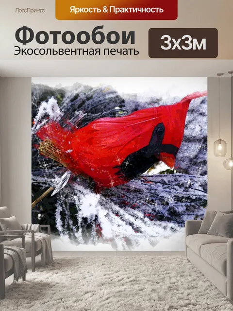 Фотообои Красный Робин Белое дерево Филиалы
