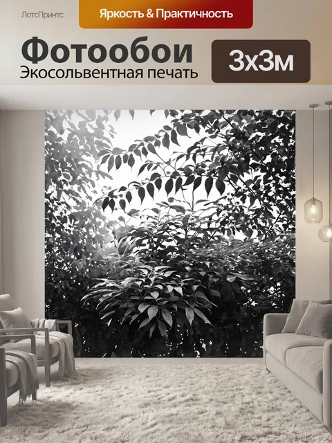 Фотообои черно-белый с изображением садов на фоне засветки, где каждый лист, каждая ветка отражает тепло и гармонию