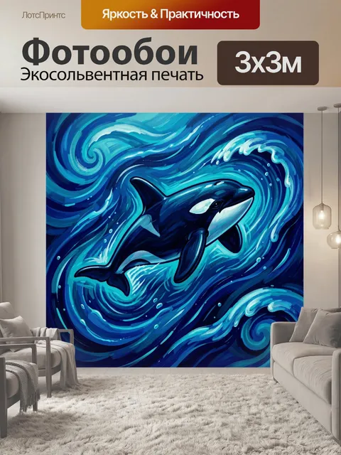 Фотообои Косатка в бушующих морских волнах