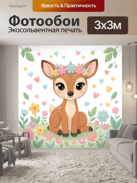 Фотообои Оленёнок в цветочном венке