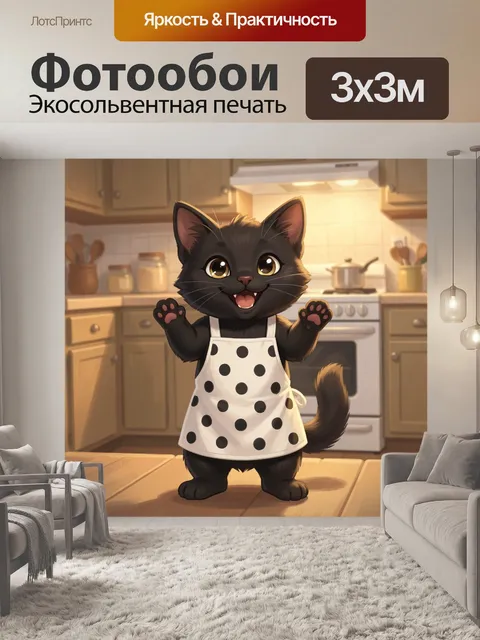 Фотообои Черный кот в фартуке