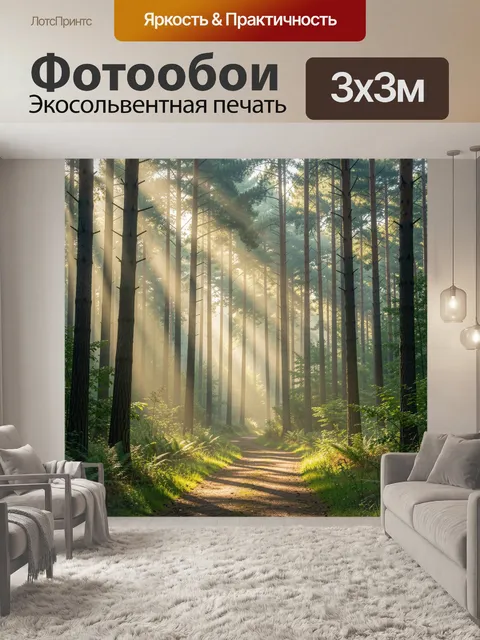 Фотообои Солнечный лесной путь среди сосен