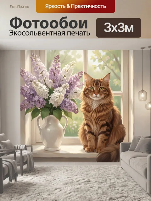 Фотообои Рыжий кот у сирени