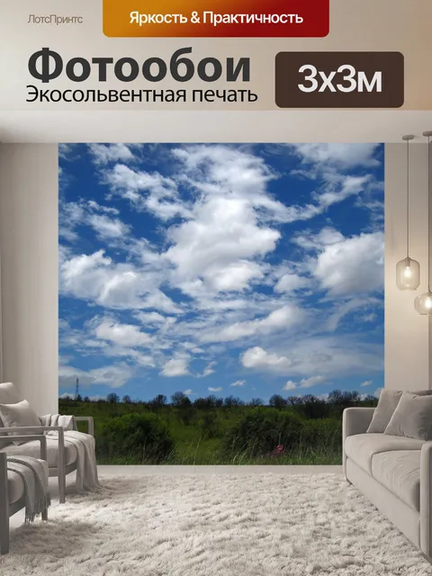 Фотообои голубое небо и рыхлое белое облако