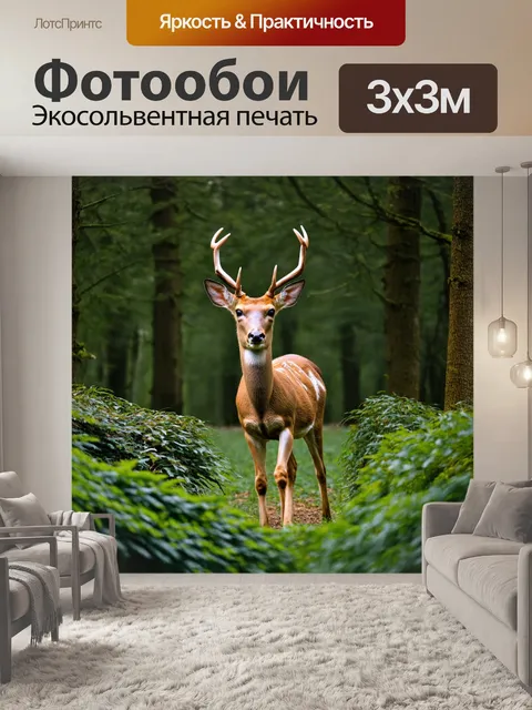 Фотообои животные в стиле минимализм с простым изображением оленя в лесной чащобе