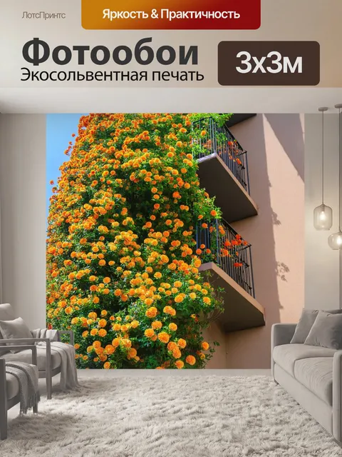 Фотообои городской балкон с цветущими хризантемами