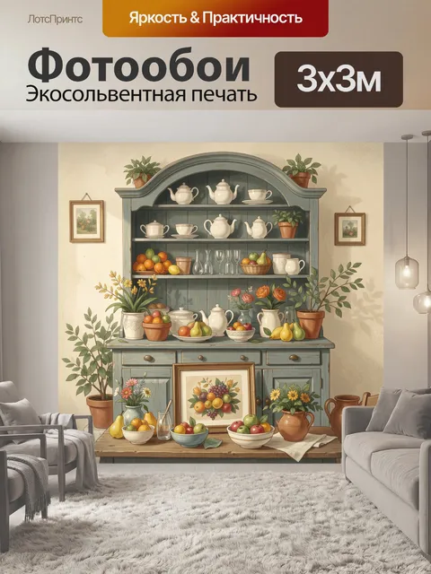 Фотообои Уютный буфет с фруктами и цветами