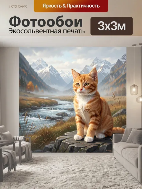 Фотообои Рыжий кот в горах
