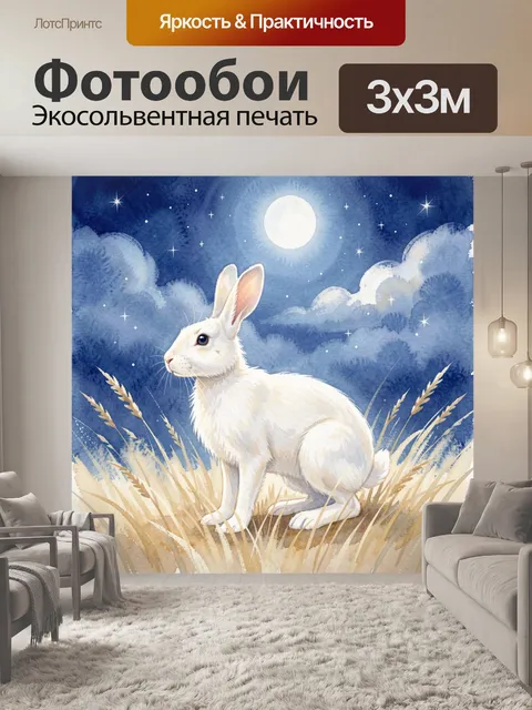 Фотообои Белый заяц под луной