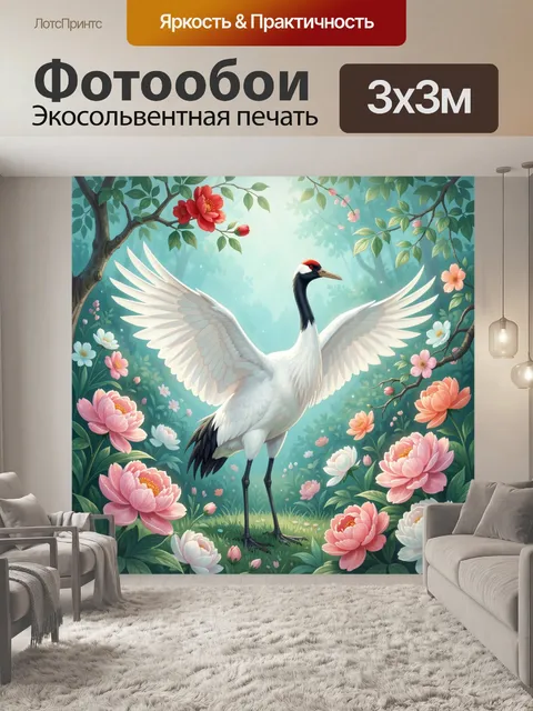 Фотообои Журавль среди цветущего сада