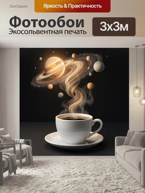 Фотообои Чашка кофе и планеты