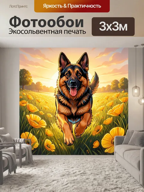 Фотообои Овчарка в цветущем поле