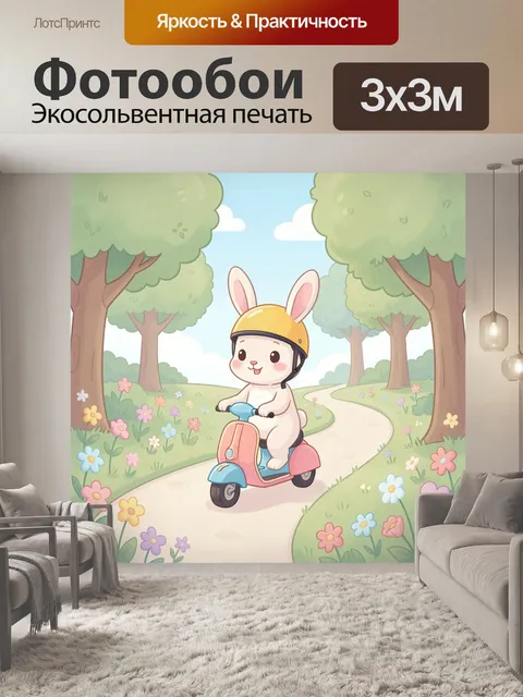 Фотообои Зайчик на розовом скутере