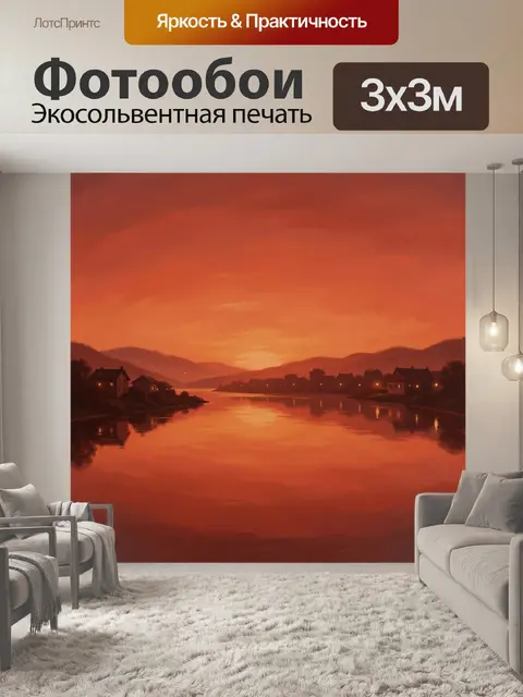 Фотообои Лагуна с домиками на закате