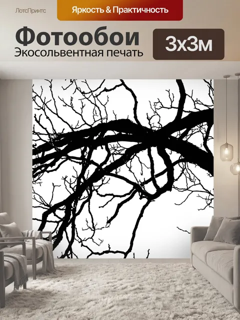 Фотообои черные ветви на белом
