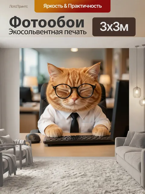 Фотообои Офисный кот в очках и галстуке